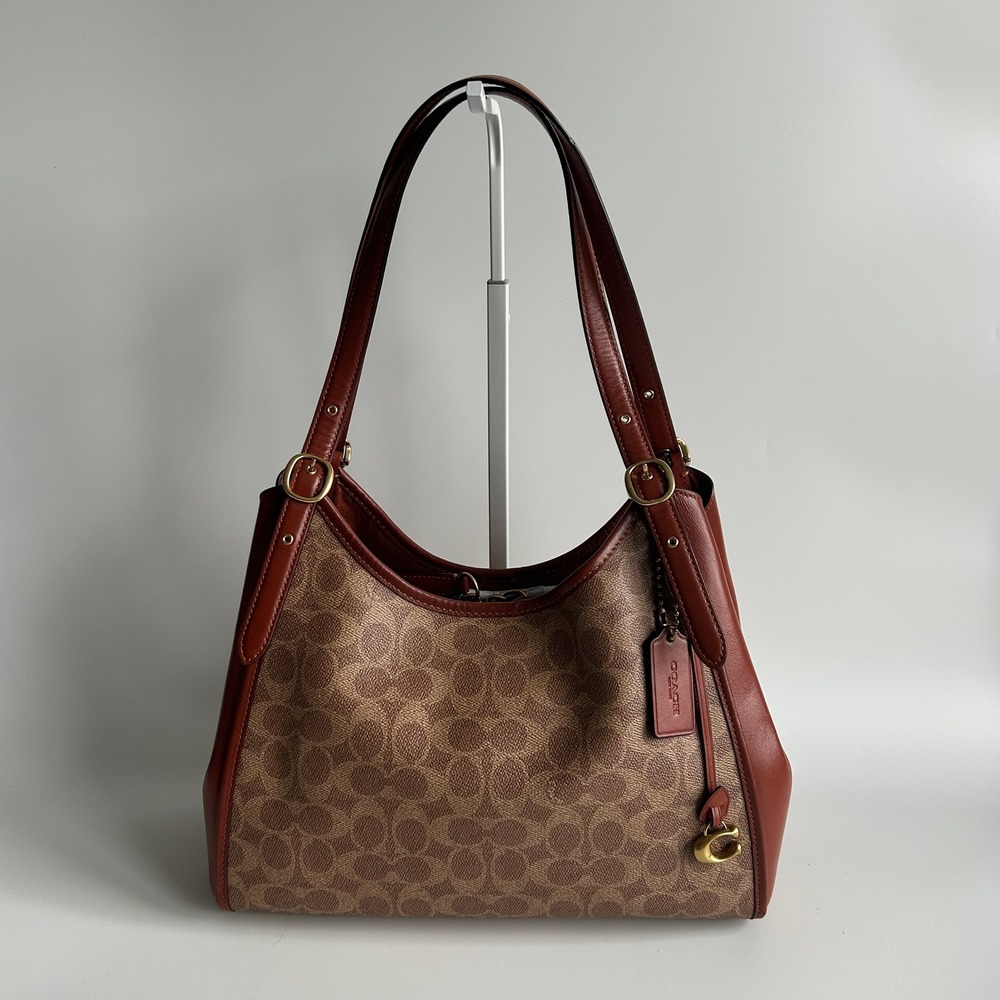 Coach Lori Shoulder Bag Tan Rust Signature Canvas Leather C4825